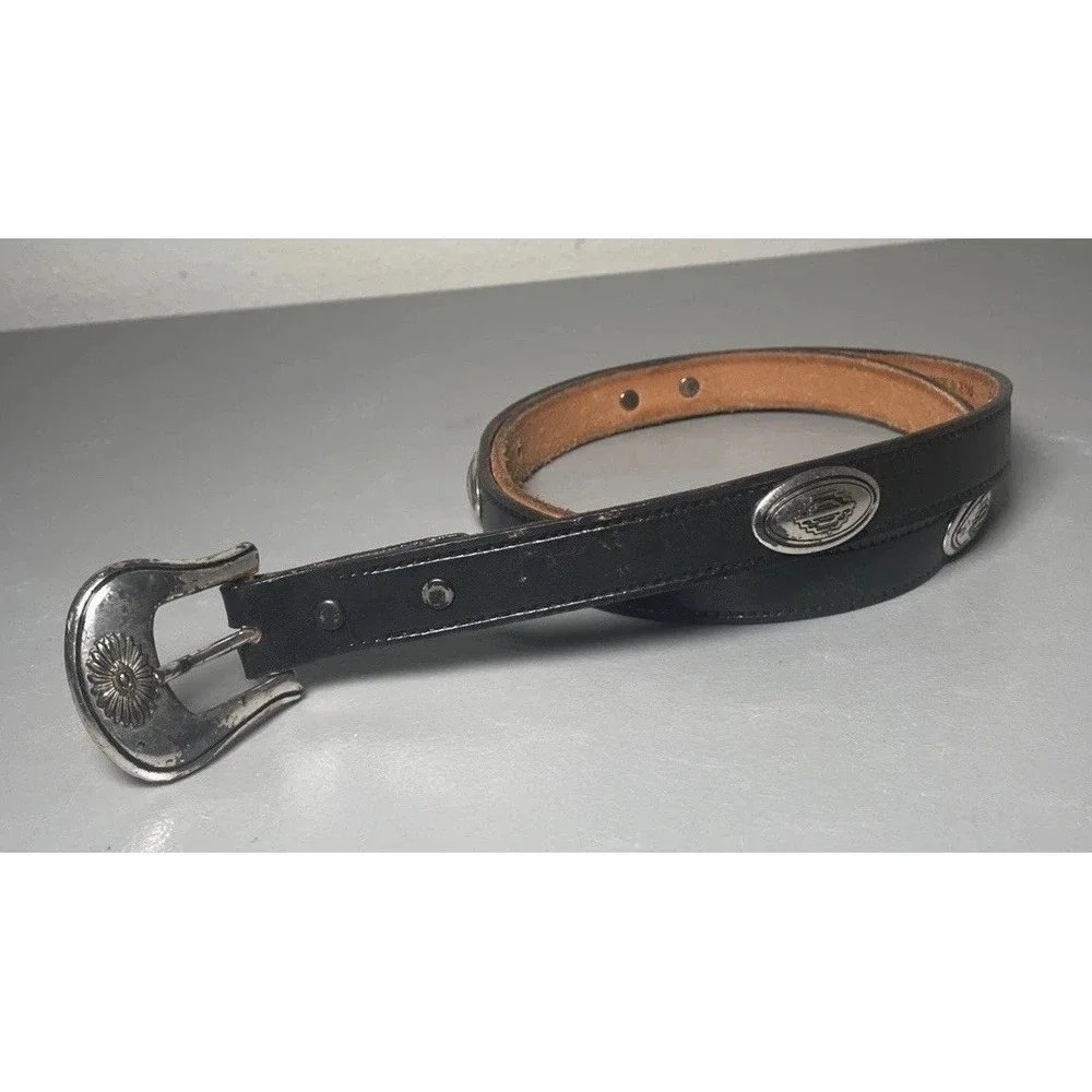 Vintage Concho Black Leather Western Full Grain Cowhide Belt Size 42